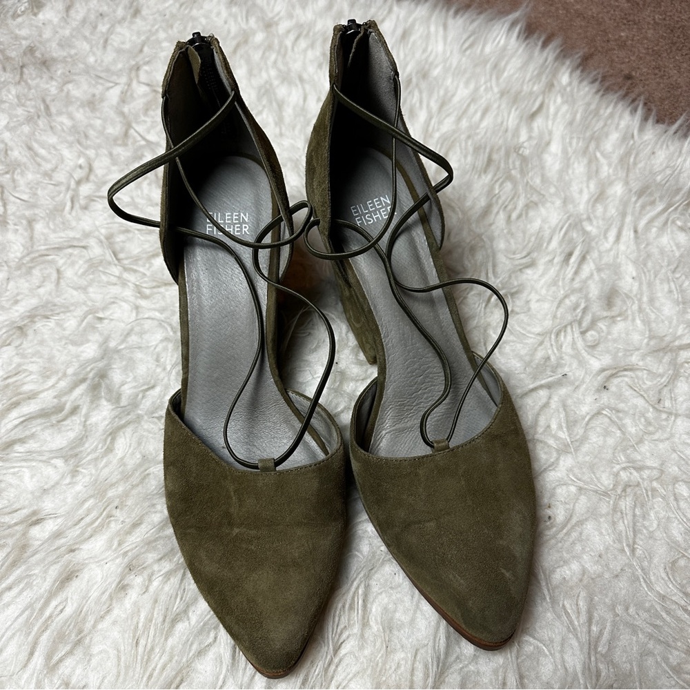 Eileen Fisher green suede wedge heels strappy size 10 - Picture 2 of 5
